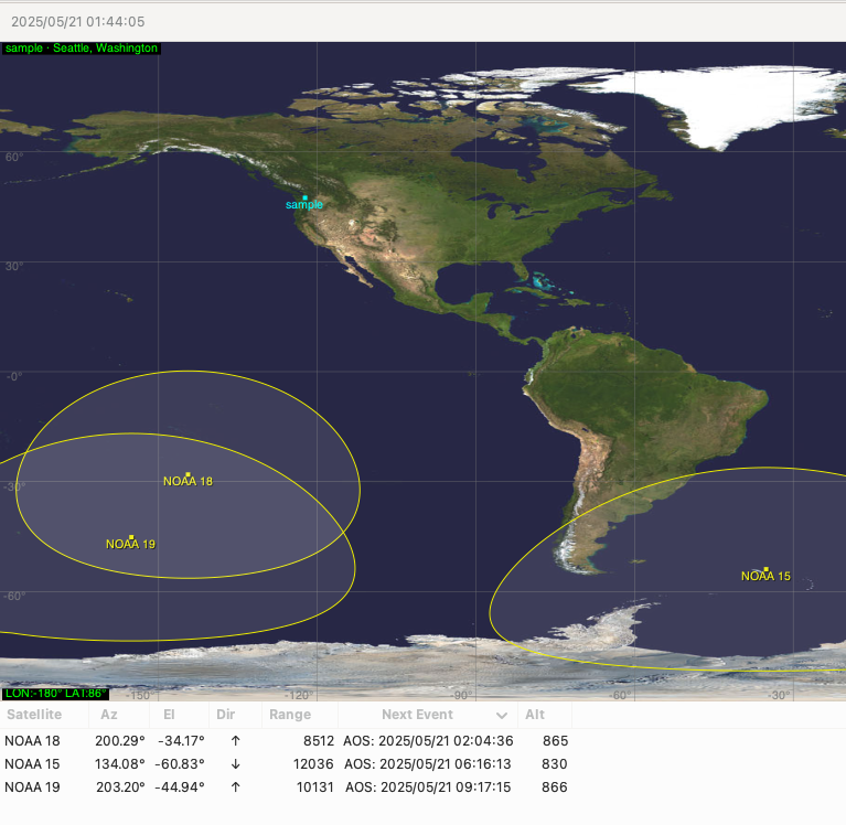 Figure: Screenshot of the predict software used to track NOAA satelittles.